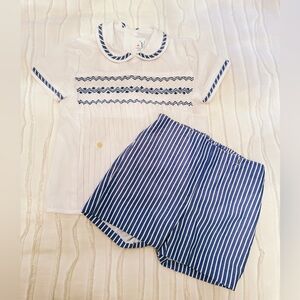 Blue and White Baby Outfit with Embroidered Details